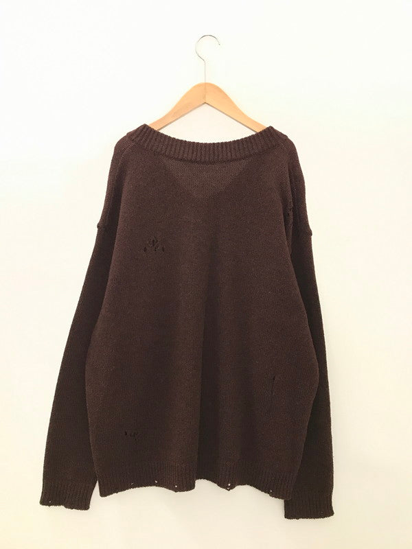 【中古品】【メンズ】 NONSAPIENS V NECK DAMAGE KNIT BROWN ノンサピエンス Vネック ダメージニット トップス 140-251213-rt-14-tag サイズ：2 カラー：ブラウン 万代Net店