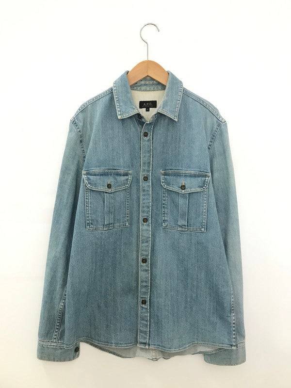【中古品】【メンズ】 A.P.C. アーペーセー L/S DENIM WORK SHIRT ロングスリーブ デニム ワーク シャツ トップス 141-251213-rt-16-tag サイズ：M カラー：ライトブルー 万代Net店