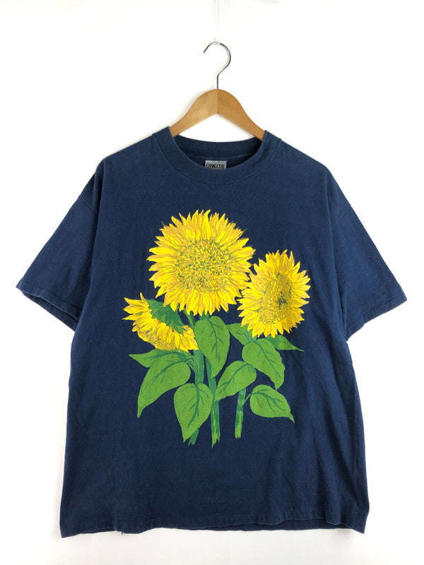 【現状渡し品】【メンズ】 ONEITA オニータ SUNFLOWER ART PRINT TEE ひまわり プリント Tシャツ UAS製 半袖Tシャツ 146-251214-na-01-tag サイズ：XL カラー：ネイビー 万代Net店