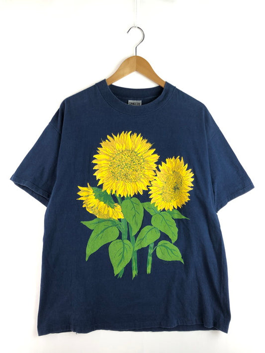 【現状渡し品】【メンズ】 ONEITA オニータ SUNFLOWER ART PRINT TEE ひまわり プリント Tシャツ UAS製 半袖Tシャツ 146-251214-na-01-tag サイズ：XL カラー：ネイビー 万代Net店