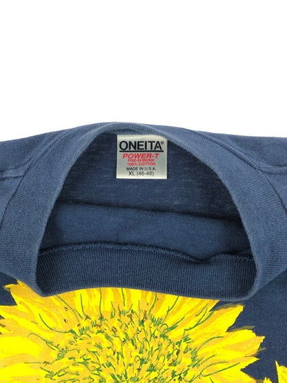 【現状渡し品】【メンズ】 ONEITA オニータ SUNFLOWER ART PRINT TEE ひまわり プリント Tシャツ UAS製 半袖Tシャツ 146-251214-na-01-tag サイズ：XL カラー：ネイビー 万代Net店