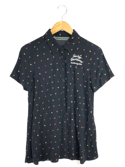 【中古美品】【レディース】 HARLEY DAVIDSON ハーレー ダビッドソン ALLOVER PRINT TIE-FRONT SHIRT 96348-20VW 半袖シャツ 145-260516-na-06-tagh サイズ：XS カラー：ブラック 万代Net店