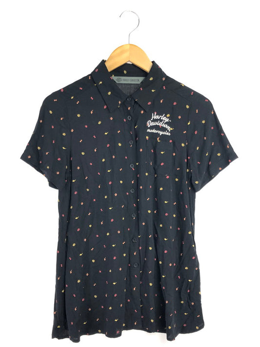 【中古美品】【レディース】 HARLEY DAVIDSON ハーレー ダビッドソン ALLOVER PRINT TIE-FRONT SHIRT 96348-20VW 半袖シャツ 145-260516-na-06-tagh サイズ：XS カラー：ブラック 万代Net店