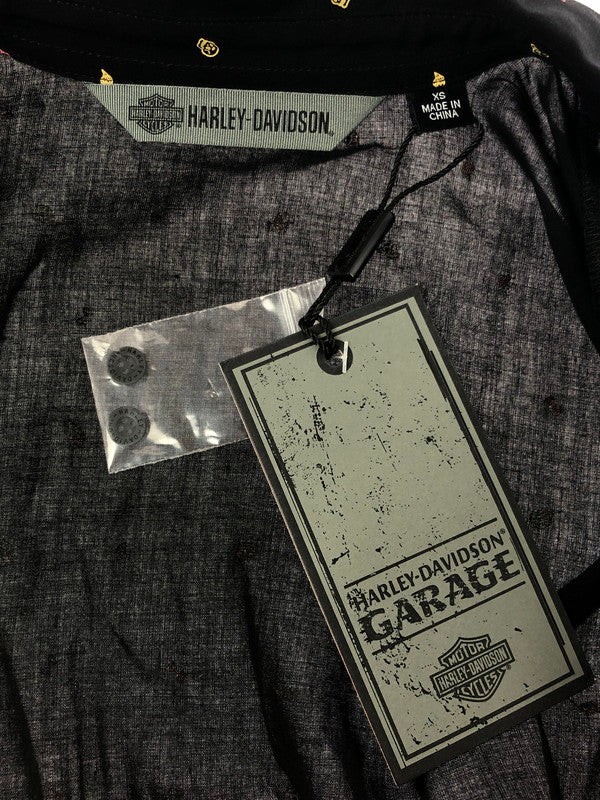 【中古美品】【レディース】 HARLEY DAVIDSON ハーレー ダビッドソン ALLOVER PRINT TIE-FRONT SHIRT 96348-20VW 半袖シャツ 145-260516-na-06-tagh サイズ：XS カラー：ブラック 万代Net店