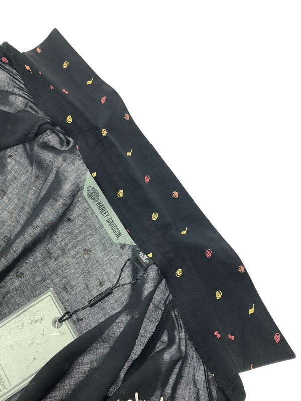 【中古美品】【レディース】 HARLEY DAVIDSON ハーレー ダビッドソン ALLOVER PRINT TIE-FRONT SHIRT 96348-20VW 半袖シャツ 145-260516-na-06-tagh サイズ：XS カラー：ブラック 万代Net店