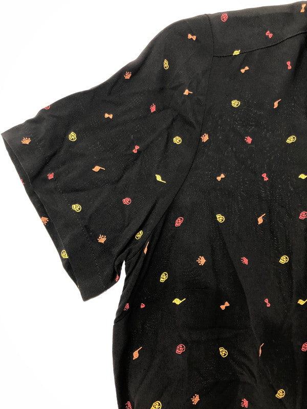 【中古美品】【レディース】 HARLEY DAVIDSON ハーレー ダビッドソン ALLOVER PRINT TIE-FRONT SHIRT 96348-20VW 半袖シャツ 145-260516-na-06-tagh サイズ：XS カラー：ブラック 万代Net店