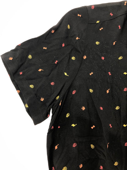 【中古美品】【レディース】 HARLEY DAVIDSON ハーレー ダビッドソン ALLOVER PRINT TIE-FRONT SHIRT 96348-20VW 半袖シャツ 145-260516-na-06-tagh サイズ：XS カラー：ブラック 万代Net店