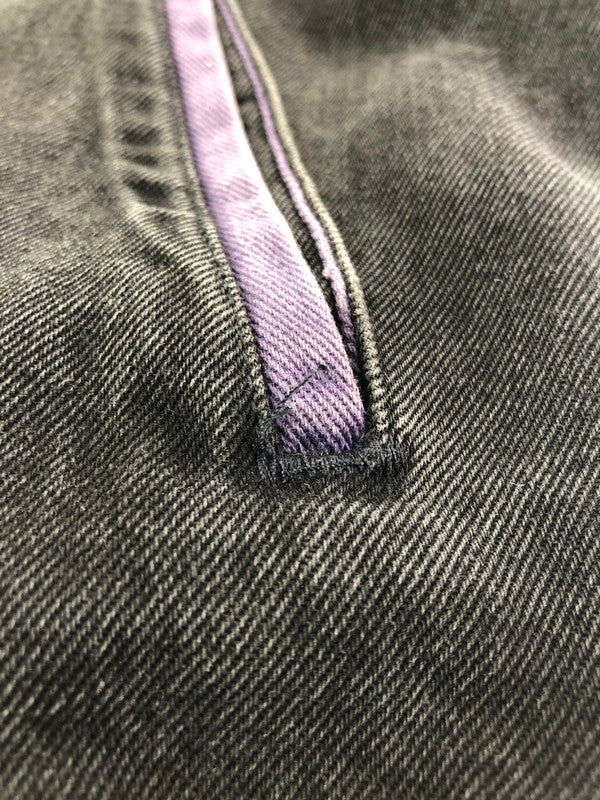【現状渡し品】【メンズ】 INTERNATIONAL DENIM インターナショナル デニム DENIM STADIUM JACKET カナダ製 デニム スタジアム ジャケット あアウター 146-260505-rt-20-tag サイズ：S カラー：ブラック/パープル 万代Net店