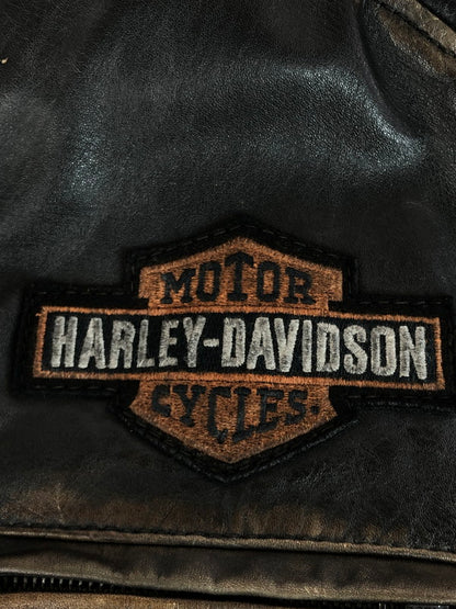 【現状渡し品】【メンズ】 HARLEY DAVIDSON ハーレーダビッドソン SLEEVE STRIPE SLIM FIT LEATHER JACKET 97048-19VM スリーブ ストライプ スリムフィット レザージャケット アウター 145-260108-na-18-tag サイズ：S カラー：ブラック 万代Net店