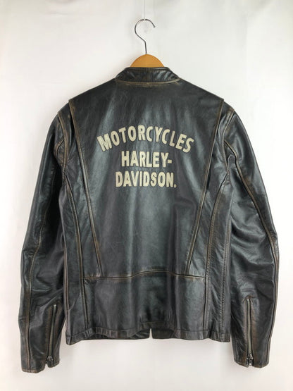 【現状渡し品】【メンズ】 HARLEY DAVIDSON ハーレーダビッドソン SLEEVE STRIPE SLIM FIT LEATHER JACKET 97048-19VM スリーブ ストライプ スリムフィット レザージャケット アウター 145-260108-na-18-tag サイズ：S カラー：ブラック 万代Net店