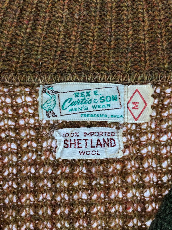 【現状渡し品】【メンズ】 REX E. CURTIS&SON SHETLAND WOOL CARDIGAN シェットランド ウール カーディガン 146-260114-na-10-tag サイズ：M カラー：ブラウン系 万代Net店