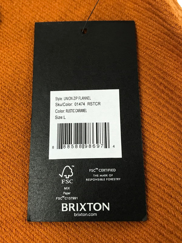 【中古品】【メンズ】 BRIXTON ブリクストン UNION ZIP FLANNEL SHIRT RUSTIC CARAMEL 01474 ユニオン ジップ フランネル シャツ 142-260121-rt-14-tag サイズ：L カラー：オレンジ系 万代Net店