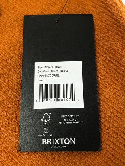 【中古品】【メンズ】 BRIXTON ブリクストン UNION ZIP FLANNEL SHIRT RUSTIC CARAMEL 01474 ユニオン ジップ フランネル シャツ 142-260121-rt-14-tag サイズ：L カラー：オレンジ系 万代Net店