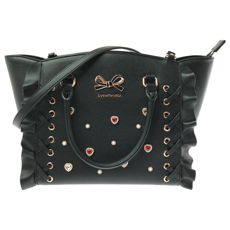 【中古品】【レディース】 Samantha Vega サマンサベガ レースアップハートビジューフラッタ― 2WAYバッグ ショルダーバッグ ハンドバッグ カバン 188-260325-na-07-tag カラー：ブラック 万代Net店