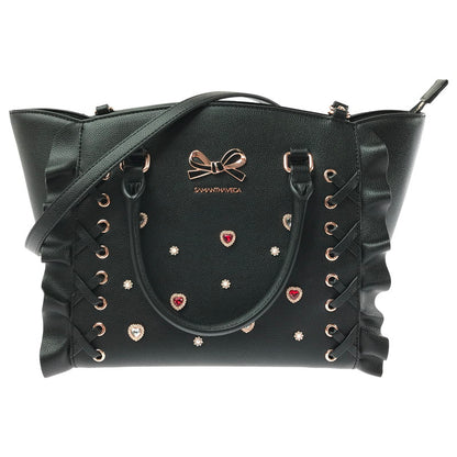 【中古品】【レディース】 Samantha Vega サマンサベガ レースアップハートビジューフラッタ― 2WAYバッグ ショルダーバッグ ハンドバッグ カバン 188-260325-na-07-tag カラー：ブラック 万代Net店