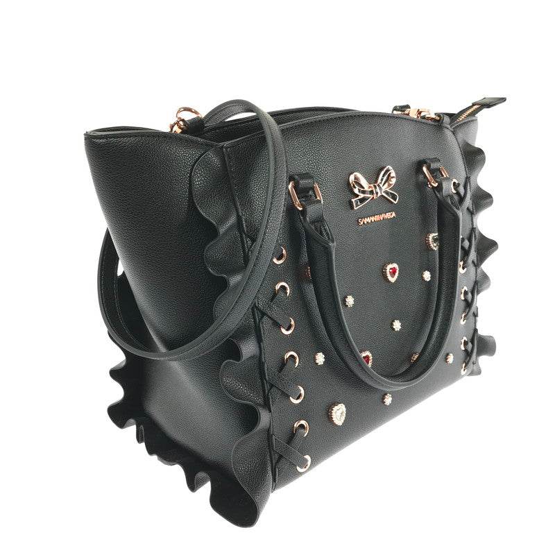 【中古品】【レディース】 Samantha Vega サマンサベガ レースアップハートビジューフラッタ― 2WAYバッグ ショルダーバッグ ハンドバッグ カバン 188-260325-na-07-tag カラー：ブラック 万代Net店