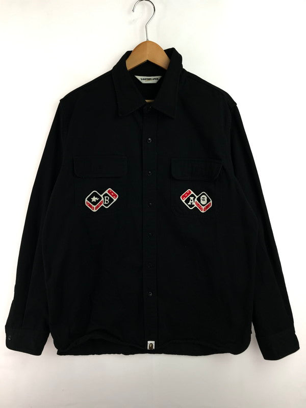 【中古品】【メンズ】 A BATHING APE アベイシングエイプ EARLY EMBROIDERED WORK SHIRTS ワークシャツ 長袖シャツ 初期 刺繍 142-260131-rt-06-tag サイズ：XL カラー：ブラック 万代Net店