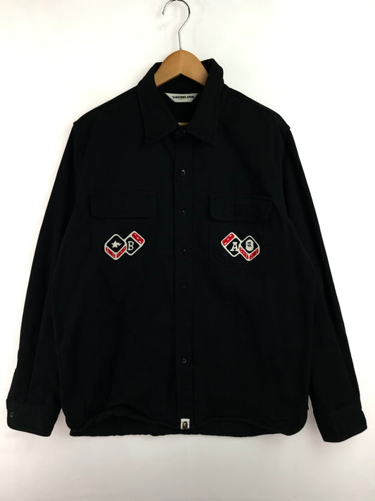 【中古品】【メンズ】 A BATHING APE アベイシングエイプ EARLY EMBROIDERED WORK SHIRTS ワークシャツ 長袖シャツ 初期 刺繍 142-260131-rt-06-tag サイズ：XL カラー：ブラック 万代Net店