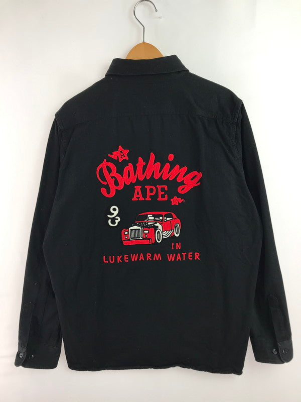 【中古品】【メンズ】 A BATHING APE アベイシングエイプ EARLY EMBROIDERED WORK SHIRTS ワークシャツ 長袖シャツ 初期 刺繍 142-260131-rt-06-tag サイズ：XL カラー：ブラック 万代Net店