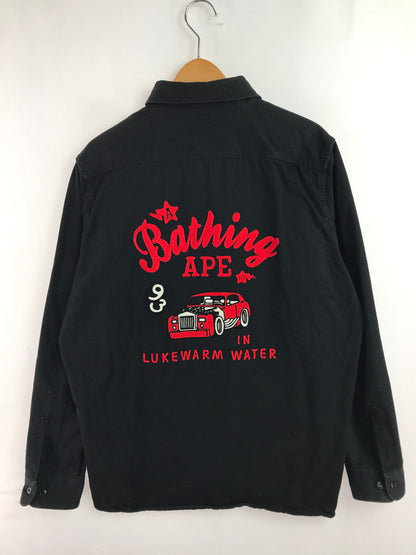 【中古品】【メンズ】 A BATHING APE アベイシングエイプ EARLY EMBROIDERED WORK SHIRTS ワークシャツ 長袖シャツ 初期 刺繍 142-260131-rt-06-tag サイズ：XL カラー：ブラック 万代Net店