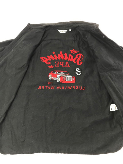 【中古品】【メンズ】 A BATHING APE アベイシングエイプ EARLY EMBROIDERED WORK SHIRTS ワークシャツ 長袖シャツ 初期 刺繍 142-260131-rt-06-tag サイズ：XL カラー：ブラック 万代Net店