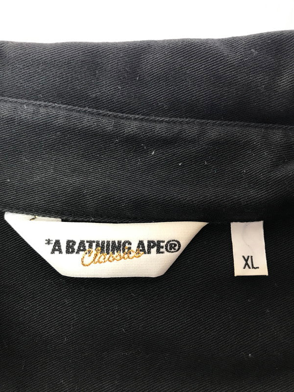 【中古品】【メンズ】 A BATHING APE アベイシングエイプ EARLY EMBROIDERED WORK SHIRTS ワークシャツ 長袖シャツ 初期 刺繍 142-260131-rt-06-tag サイズ：XL カラー：ブラック 万代Net店