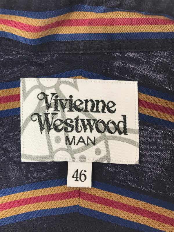【中古品】【メンズ】 VIVIENNE WESTWOOD MAN ヴィヴィアン ウエストウッド マン L/S STRIPE SHIRT VW-WR-89555 ロングスリーブ ストライプ ロングスリーブ Tシャツ 141-260522-rt-14-tagh サイズ：46 カラー：ネイビー 万代Net店
