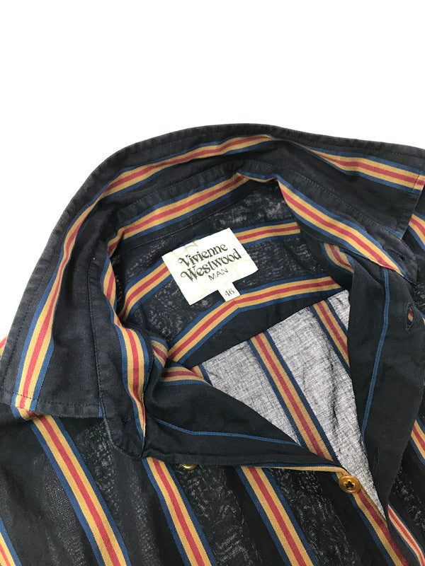 【中古品】【メンズ】 VIVIENNE WESTWOOD MAN ヴィヴィアン ウエストウッド マン L/S STRIPE SHIRT VW-WR-89555 ロングスリーブ ストライプ ロングスリーブ Tシャツ 141-260522-rt-14-tagh サイズ：46 カラー：ネイビー 万代Net店