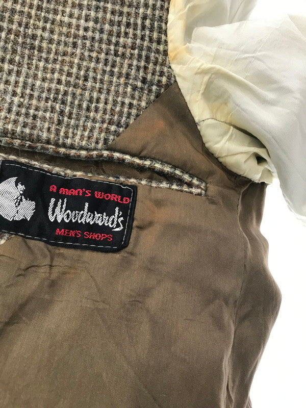 【現状渡し品】【メンズ】 スコットランド製 70～80's 2B CHECK WOOL TAILORED JACKET 70～80年代 2Bチェックウールテーラードジャケット 146-260304-rt-28-tag サイズ：不明 下記参照 カラー：ブラウン 万代Net店