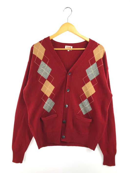 【中古品】【メンズ】 BARACUTA バラクータ ARGYLE KNIT CARDIGAN ZBF811 アーガイル柄 ニット カーディガン 141-260224-na-10-tag サイズ：LL カラー：レッド 万代Net店