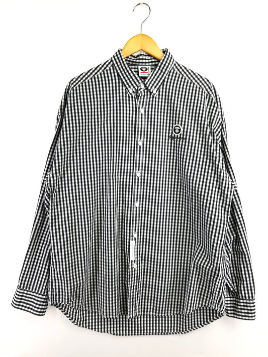 【中古品】【メンズ】 AAPE NOW エーエイプ ナウ L/S BD SHIRT AAPSTM8537XXO ロングスリーブ ボタンダウン シャツ トップス 142-260403-rt-05-tagh サイズ：L カラー：ブラック/ホワイト 万代Net店