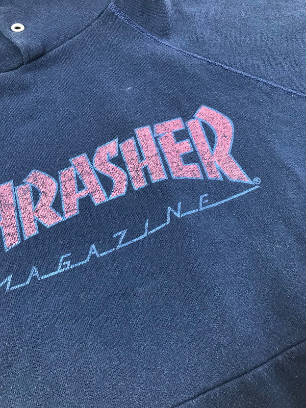 【中古品】【メンズ】 THRASHER スラッシャー 80'S LOGO PULLOVER HOODIE HANES USA製 80年代 ロゴ プルオーバー フーディー パーカー 142-260224-na-17-tag サイズ：XL カラー：ネイビー 万代Net店