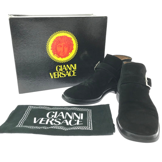 【中古品】【メンズ】 Gianni Versace ジャンニ・ヴェルサーチ SUEDE SHORT BOOTS 1307 スエード ショートブーツ 靴 165-260321-na-05-tag サイズ：6 1/2 カラー：ブラック 万代Net店