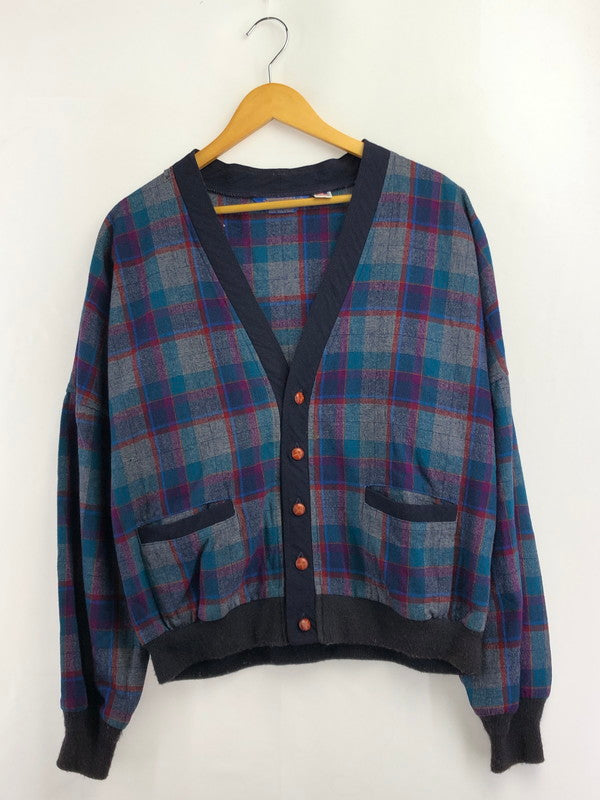 【現状渡し品】【メンズ】 PENDLETON ペンドルトン 80's WOOL KNIT CHECK CARDIGAN 80年代 ウールニット チェック カーディガン ヴィンテージ トップス 146-260913-rt-20-tagh サイズ：XL カラー：ネイビー 万代Net店