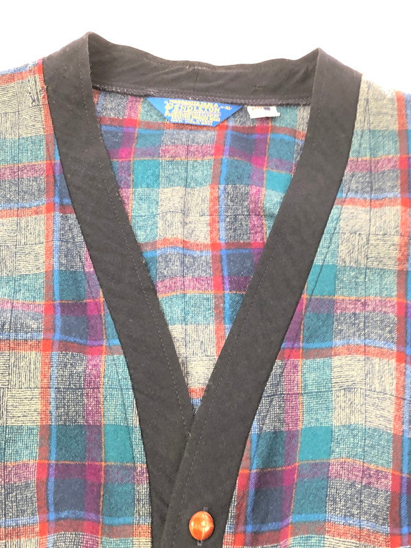 【現状渡し品】【メンズ】 PENDLETON ペンドルトン 80's WOOL KNIT CHECK CARDIGAN 80年代 ウールニット チェック カーディガン ヴィンテージ トップス 146-260913-rt-20-tagh サイズ：XL カラー：ネイビー 万代Net店