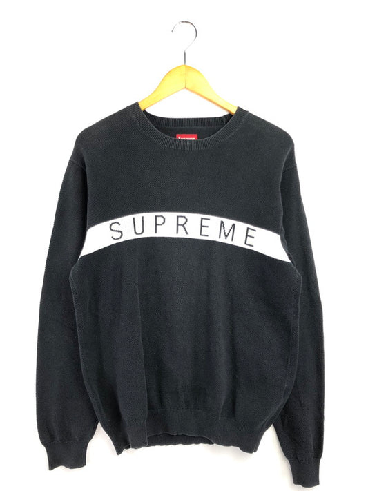 【メンズ】 Supreme シュプリーム 16AW LOGO STRIPE PIQUE CREWNECK KNIT ロゴストライプ ピケ クルーネックニット 149-260320-rt-21-tag サイズ：M カラー：ブラック 万代Net店