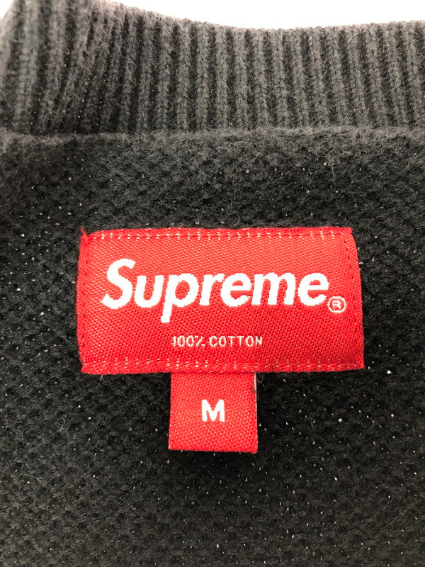 【メンズ】 Supreme シュプリーム 16AW LOGO STRIPE PIQUE CREWNECK KNIT ロゴストライプ ピケ クルーネックニット 149-260320-rt-21-tag サイズ：M カラー：ブラック 万代Net店