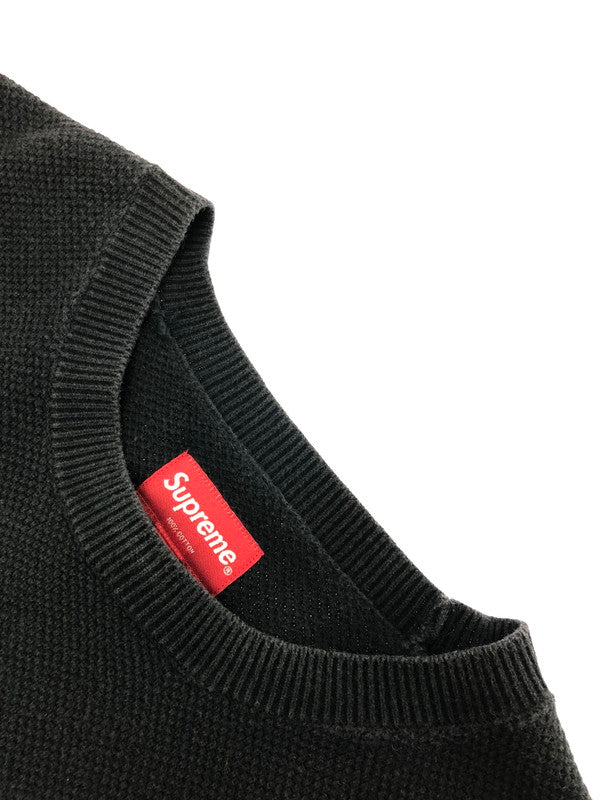 【メンズ】 Supreme シュプリーム 16AW LOGO STRIPE PIQUE CREWNECK KNIT ロゴストライプ ピケ クルーネックニット 149-260320-rt-21-tag サイズ：M カラー：ブラック 万代Net店