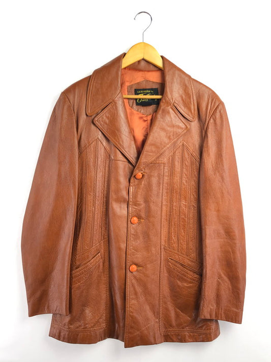 【中古品】【メンズ】 Lewis Leathers ルイスレザー LEATHERS BY JEFFERY レザー バイ ジェフリー 70’s LEATHER COAT 70年代 レザーコート ヴィンテージ アウター 146-260319-rt-03-tag サイズ：40 カラー：ブラウン 万代Net店