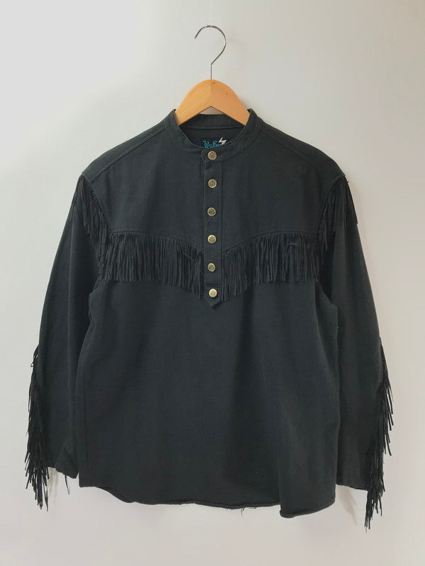 【中古品】 WOLFMAN ウルフマン 80～90’s HALF BUTTON FRINGE SHIRT GM251-50005B ハーフボタン フリンジ シャツ トップス 145-260402-rt-02-tag サイズ：表記なし 下記参照 カラー：ブラック 万代Net店