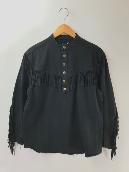 【中古品】 WOLFMAN ウルフマン 80～90’s HALF BUTTON FRINGE SHIRT GM251-50005B ハーフボタン フリンジ シャツ トップス 145-260402-rt-02-tag サイズ：表記なし 下記参照 カラー：ブラック 万代Net店