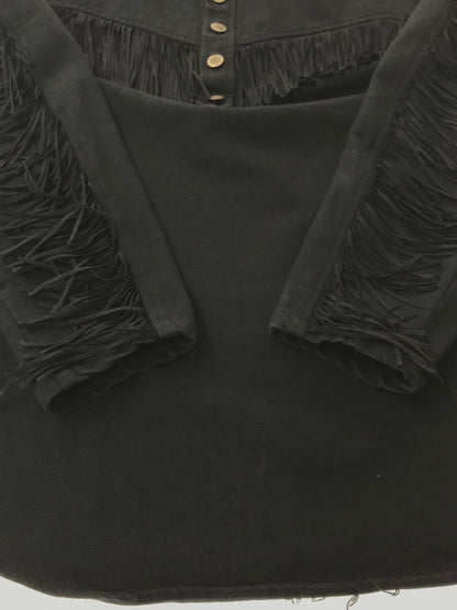 【中古品】 WOLFMAN ウルフマン 80～90’s HALF BUTTON FRINGE SHIRT GM251-50005B ハーフボタン フリンジ シャツ トップス 145-260402-rt-02-tag サイズ：表記なし 下記参照 カラー：ブラック 万代Net店