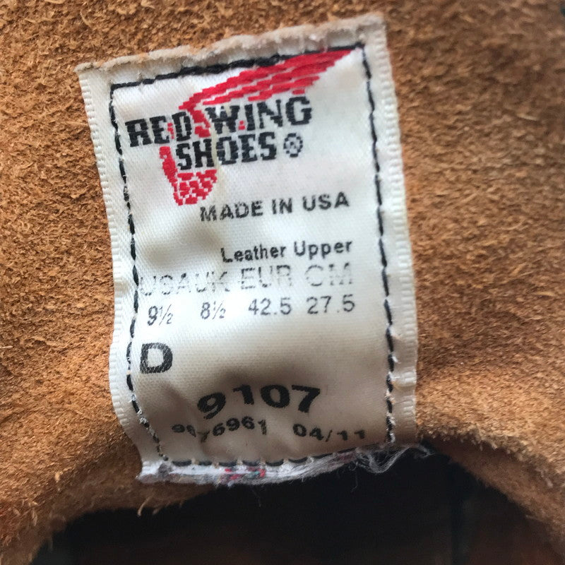 【中古品】【メンズ】 RED WING レッドウィング HERITAGE WORK 6 ROUND TOE BOOT 9107 ヘリテージワーク 6 ラウンド トゥ ブーツ 靴 164-260405-rt-06-tag サイズ：27.5cm US9 1/2 カラー：ブラウン 万代Net店