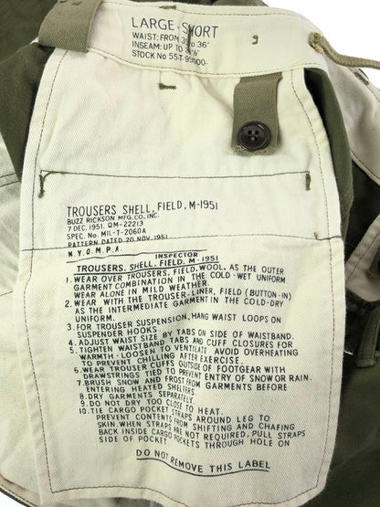 【中古品】【メンズ】 Buzz Rickson's バズリクソンズ TROUSERS, SHELL, FIELD, M-1951 SHORT LENGTH シェル フィールドパンツ M-1951 ショートレングス 156-260409-rt-10-tag サイズ：L カラー：オリーブ 万代Net店