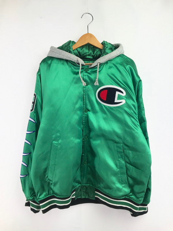 【中古品】【メンズ】 SUPREME シュプリーム × CHAMPION チャンピオン 18AW HOODED SATIN VARSITY JACKET フーデッド サテン バーシティー ジャケット アウター 149-260424-rt-28-tagh サイズ：L カラー：グリーン 万代Net店