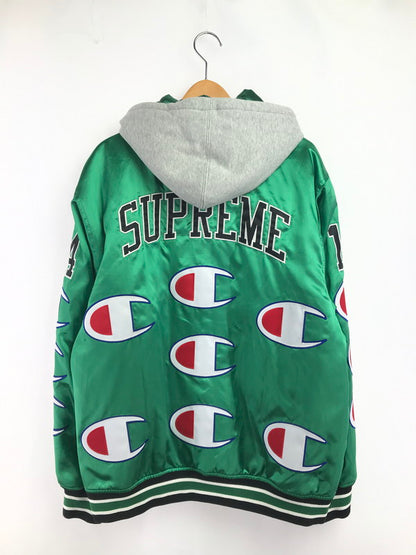 【中古品】【メンズ】 SUPREME シュプリーム × CHAMPION チャンピオン 18AW HOODED SATIN VARSITY JACKET フーデッド サテン バーシティー ジャケット アウター 149-260424-rt-28-tagh サイズ：L カラー：グリーン 万代Net店