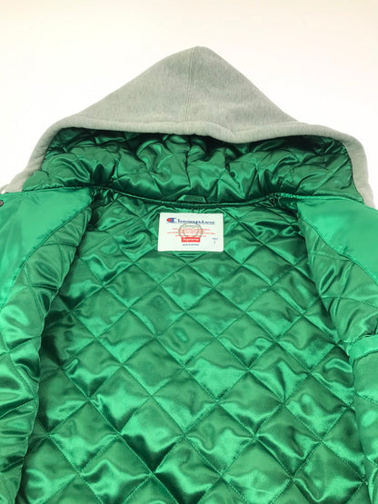 【中古品】【メンズ】 SUPREME シュプリーム × CHAMPION チャンピオン 18AW HOODED SATIN VARSITY JACKET フーデッド サテン バーシティー ジャケット アウター 149-260424-rt-28-tagh サイズ：L カラー：グリーン 万代Net店