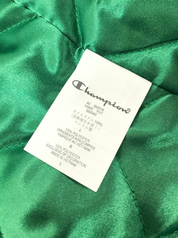 【中古品】【メンズ】 SUPREME シュプリーム × CHAMPION チャンピオン 18AW HOODED SATIN VARSITY JACKET フーデッド サテン バーシティー ジャケット アウター 149-260424-rt-28-tagh サイズ：L カラー：グリーン 万代Net店