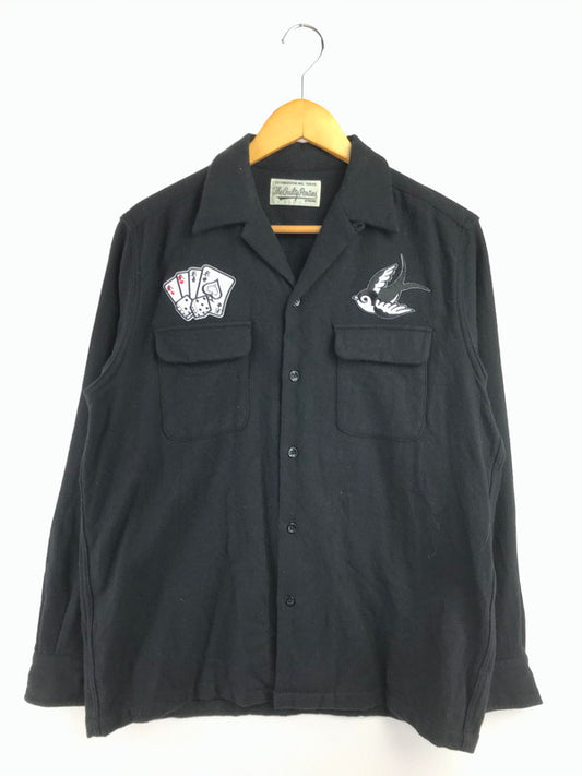 【中古品】【メンズ】 WACKO MARIA ワコマリア TRUMP&DICE OPEN COLLAR WOOL L/S SHIRT オープン カラーシャツ 長袖シャツ 142-260405-na-11-tag サイズ：M カラー：ブラック 万代Net店