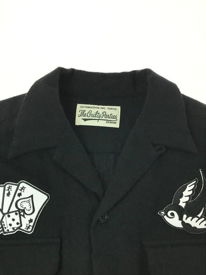 【中古品】【メンズ】 WACKO MARIA ワコマリア TRUMP&DICE OPEN COLLAR WOOL L/S SHIRT オープン カラーシャツ 長袖シャツ 142-260405-na-11-tag サイズ：M カラー：ブラック 万代Net店
